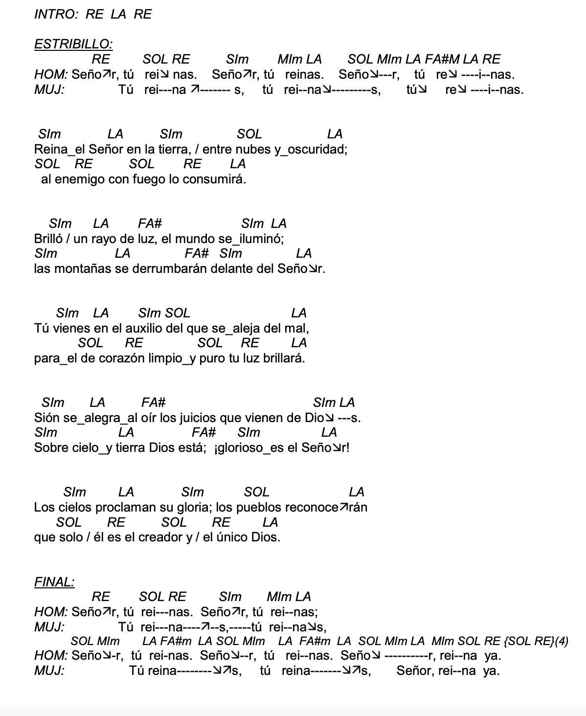 Letra de Señor, Tú Reinas con acordes