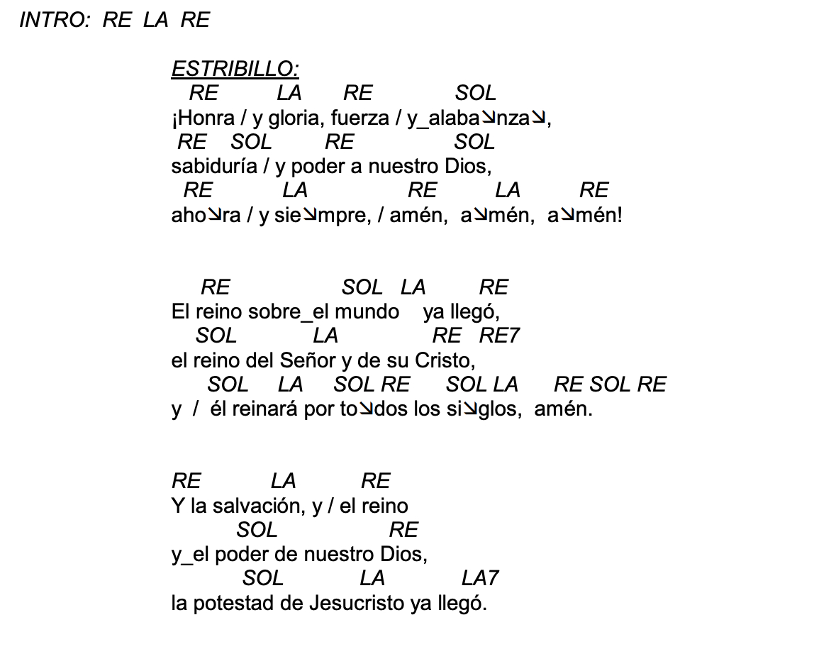 Letra de Honra y Gloria con acordes