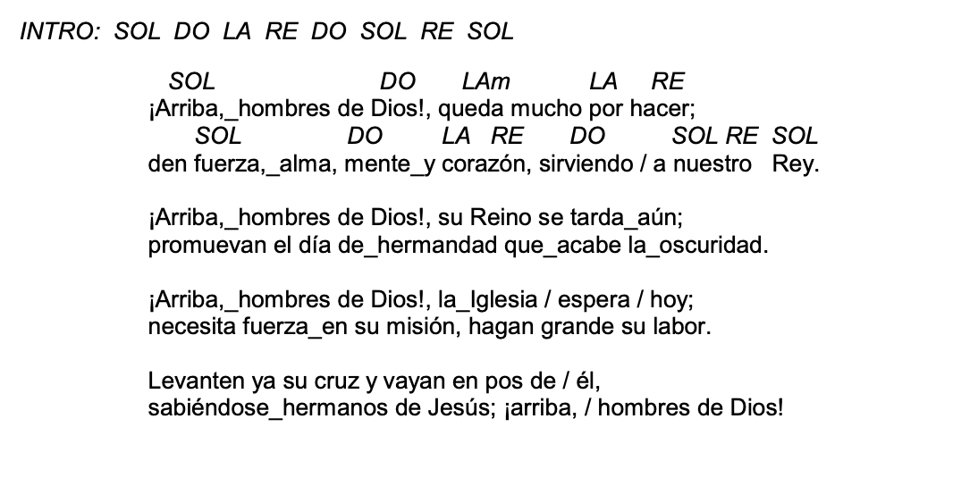 Letra de Arriba Hombres De Dios con acordes