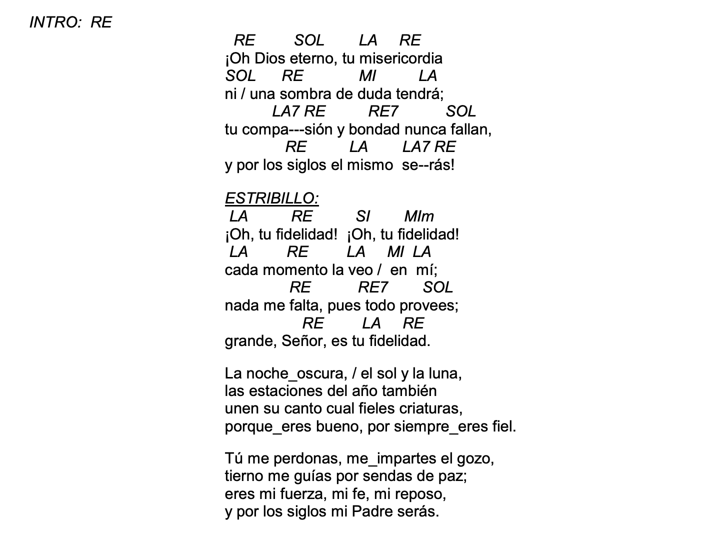 Letra de ¡Oh Tu Fidelidad! con acordes