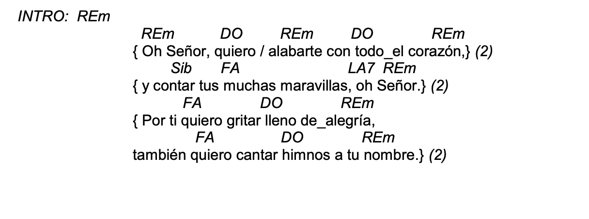 Letra de Oh Señor, Quiero Alabarte con acordes