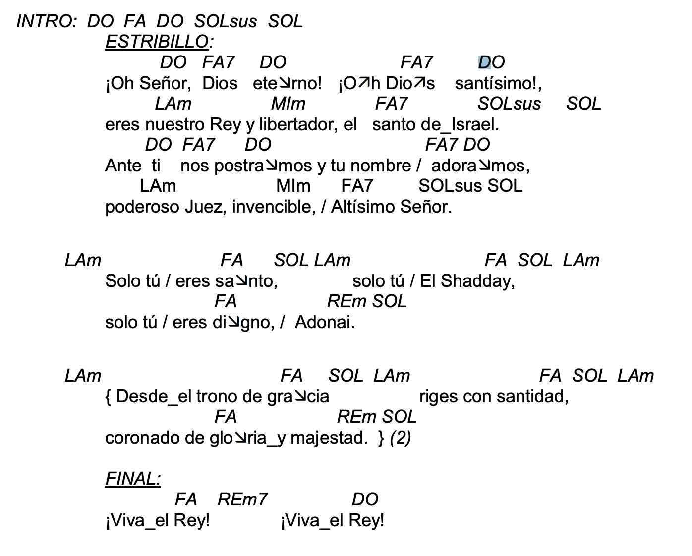 Letra de ¡Viva El Rey! con acordes