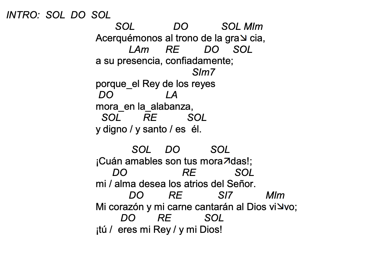 Letra de Acerquémonos Al Trono De La Gracia con acordes