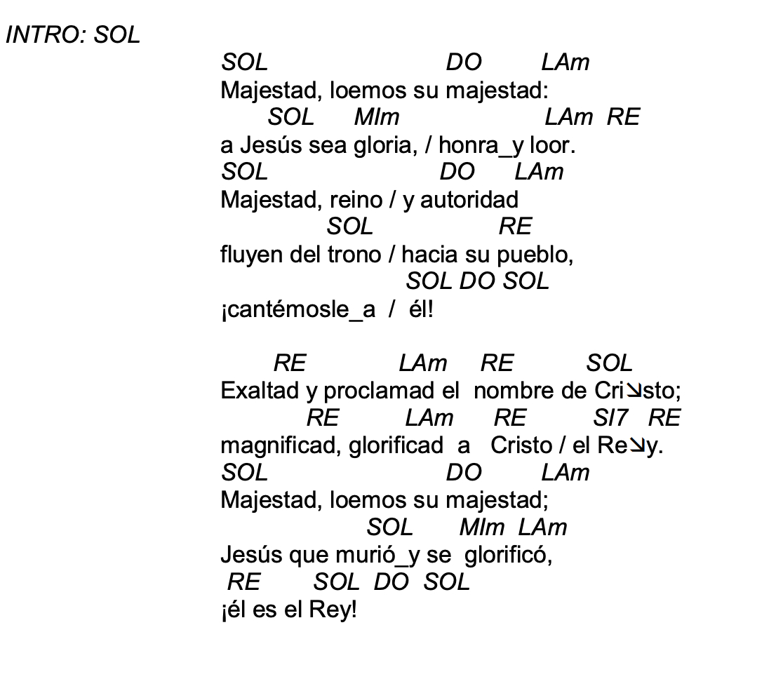 Letra de Majestad con acordes