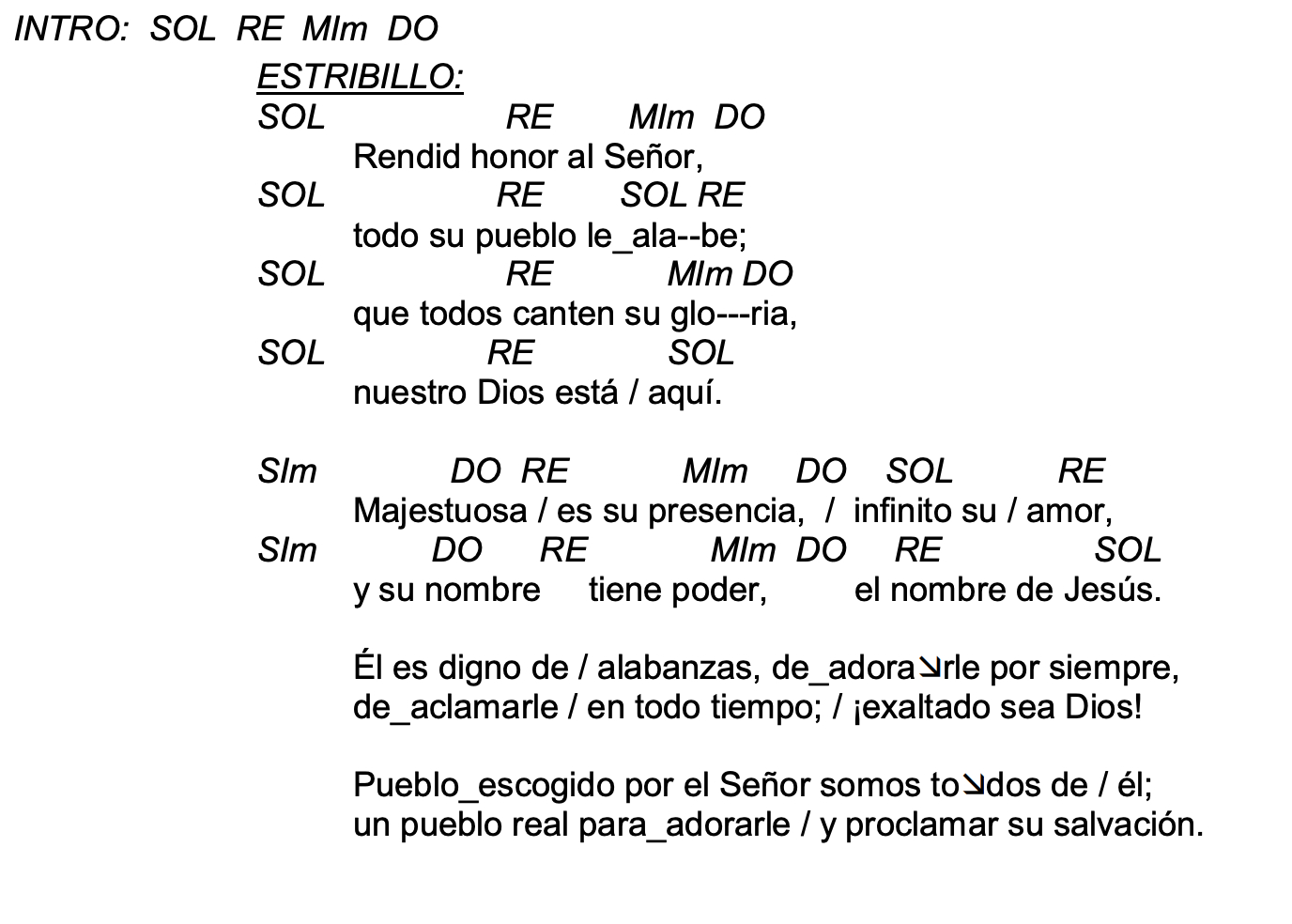 Letra de Rendid Honor Al Señor con acordes