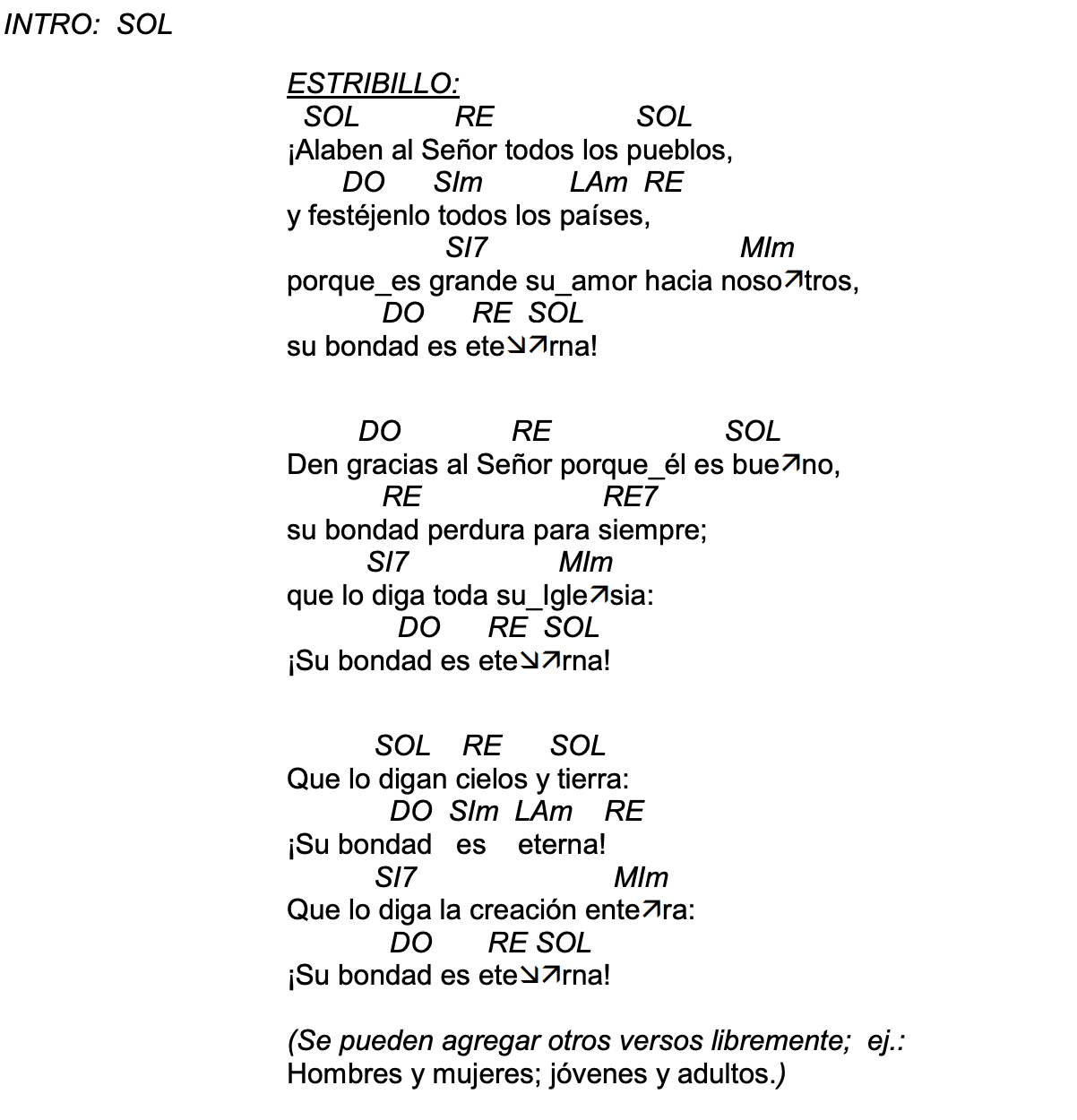 Letra de Alaben Al Señor Todos Los Pueblos con acordes
