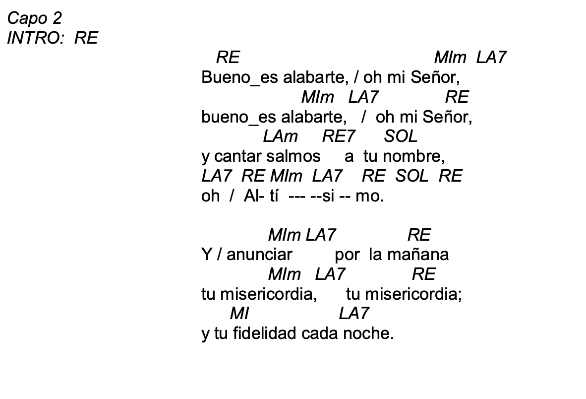 Letra de Bueno Es Alabarte con acordes