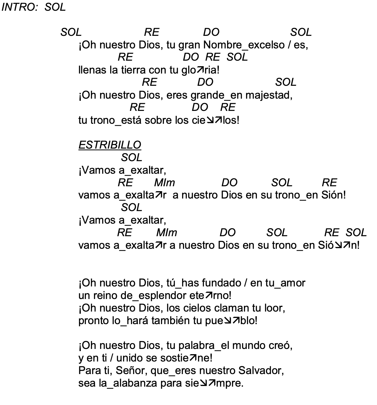 Letra de Vamos A Exaltar con acordes