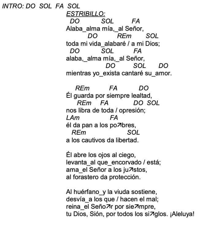 Letra de Alaba, Alma Mia, Al Señor con acordes