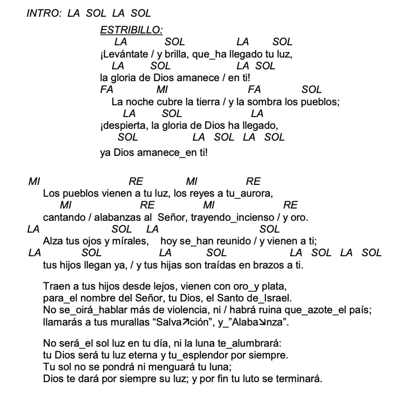 Letra de Levantate Y Brilla con acordes