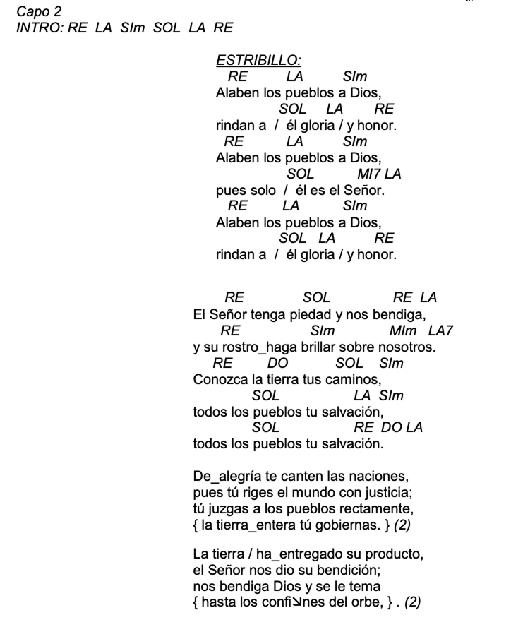 Letra de Salmo 67 con acordes