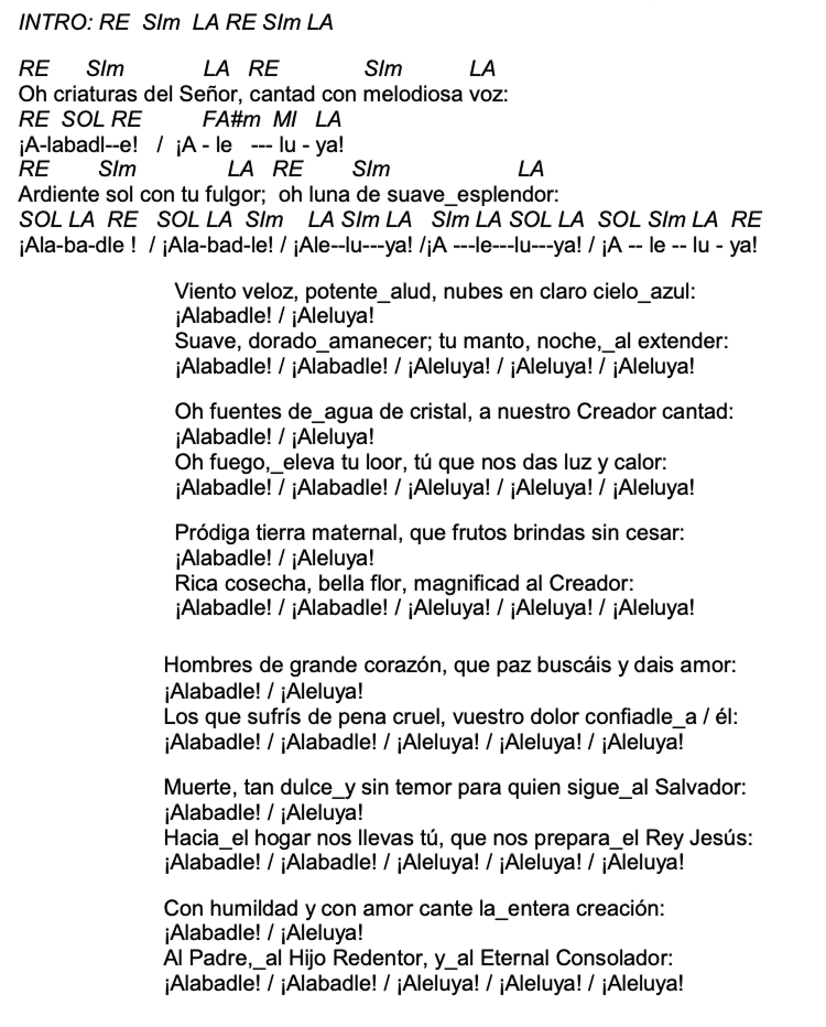 Letra de Oh Criaturas Del Señor con acordes