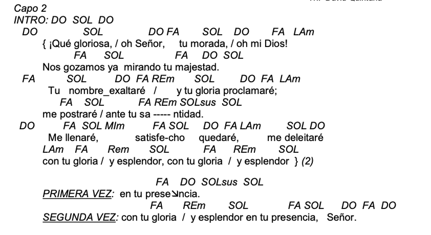 Letra de Que Gloriosa Tu Morada con acordes
