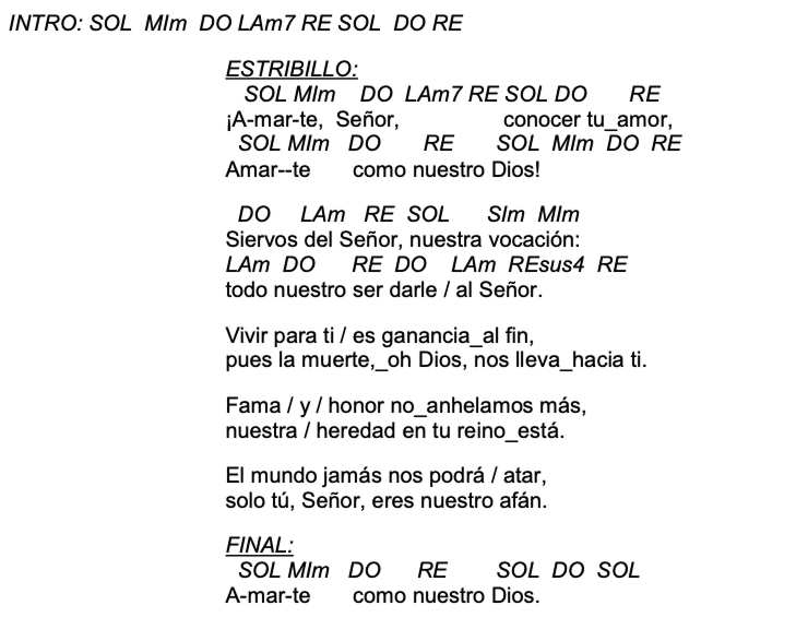 Letra de Amarte, Señor con acordes