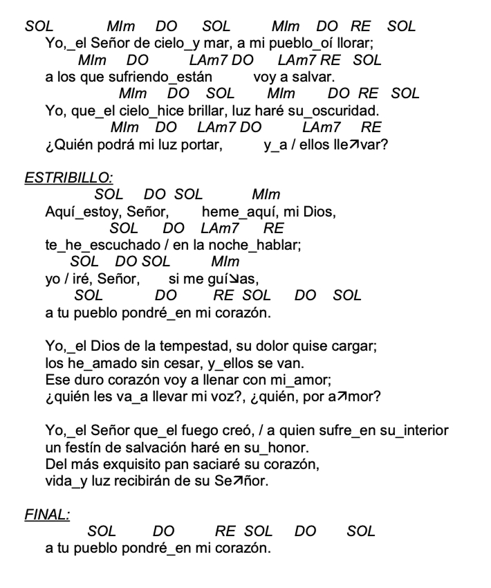 Letra de Aqui Estoy, Señor con acordes
