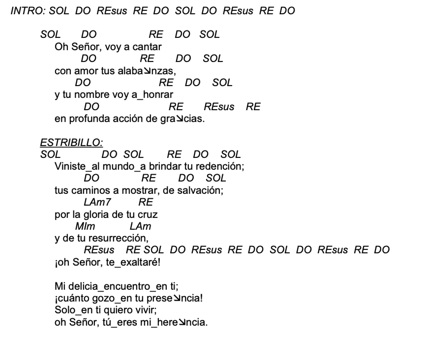 Letra de Oh Señor, Voy A Cantar con acordes
