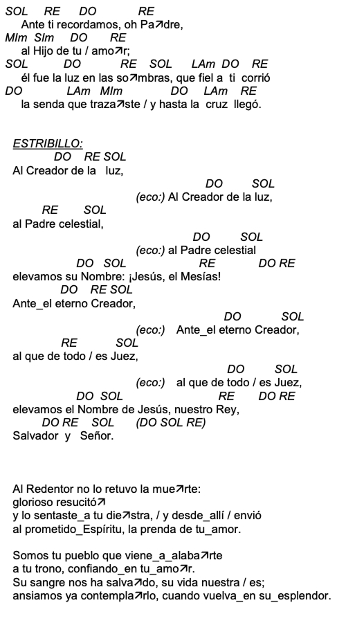 Letra de Al Creador De La Luz con acordes