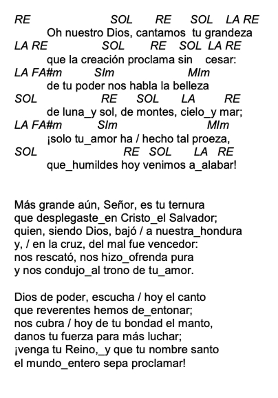 Letra de Oh Nuestro Dios con acordes