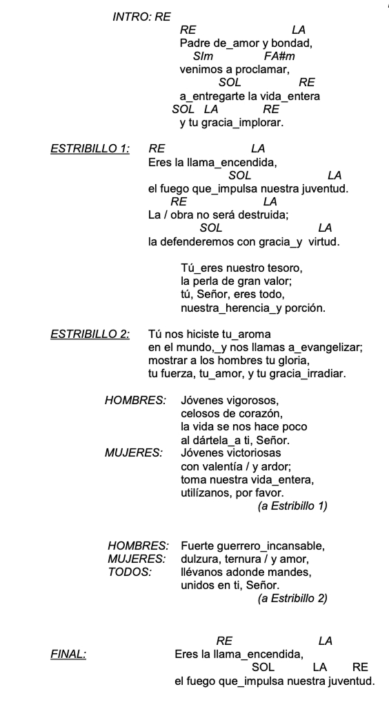 Letra de Eres La Llama Encendida con acordes