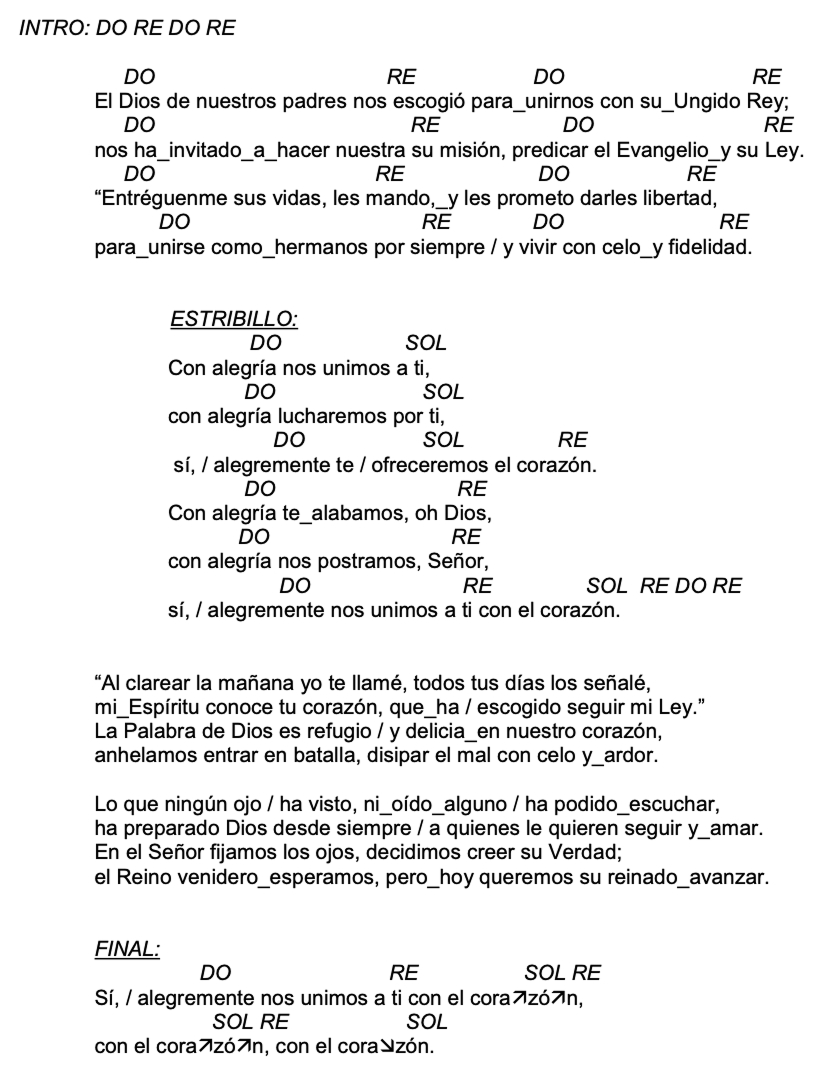 Letra de Con Alegria Nos Unimos A TI con acordes