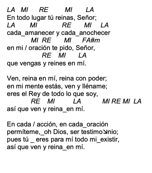 Letra de Señor Reina En Mi con acordes