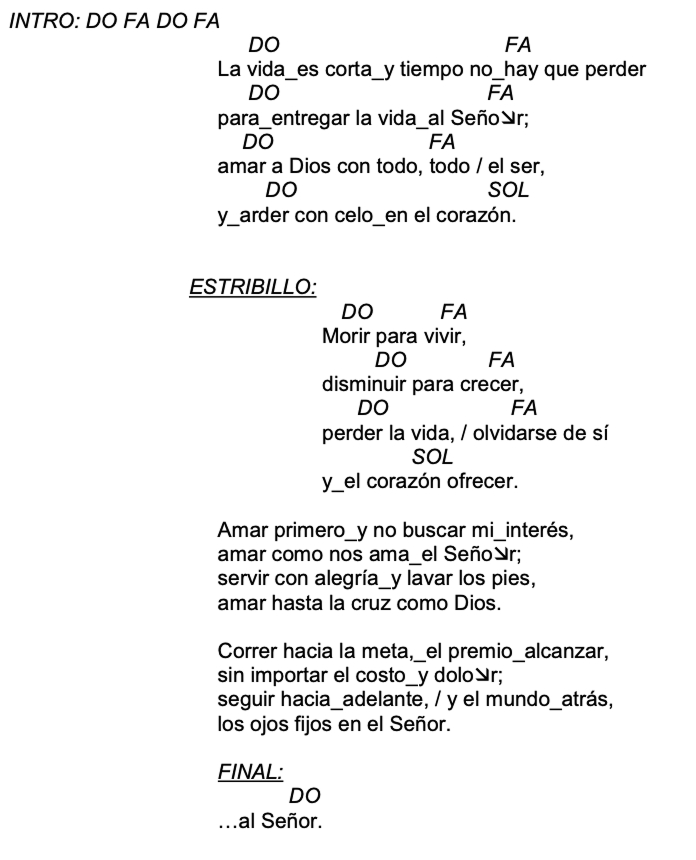 Letra de Morir Para Vivir con acordes