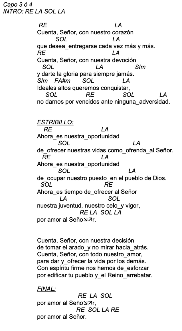 Letra de Ahora Es Nuestra Oportunidad con acordes