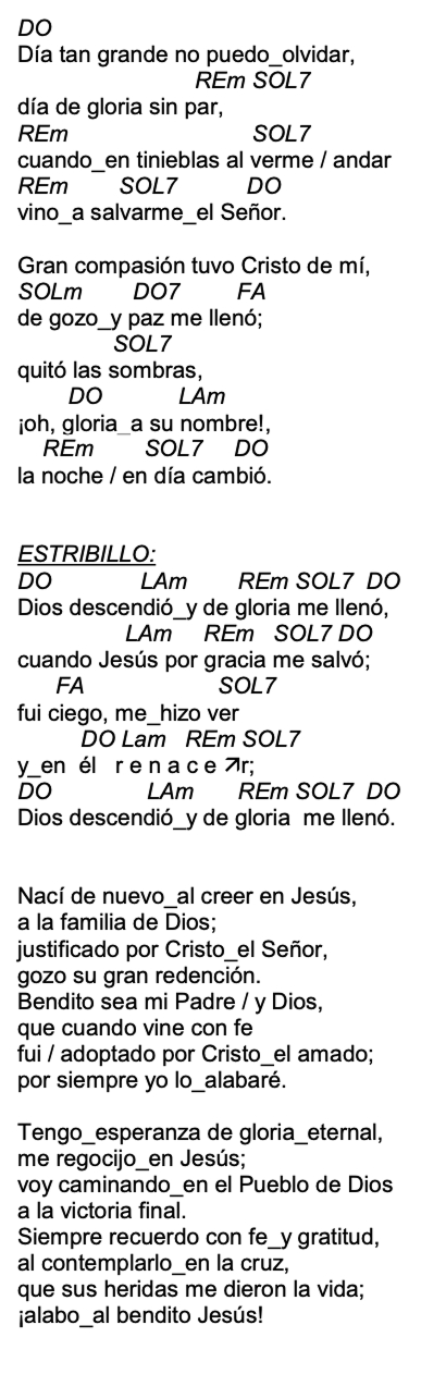 Letra de Dios Descendió con acordes