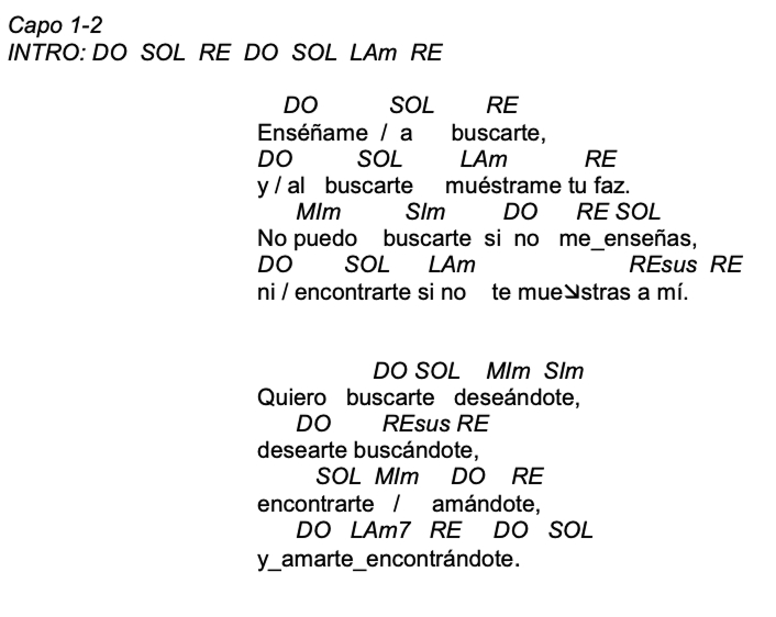 Letra de Enseñame A Buscarte con acordes