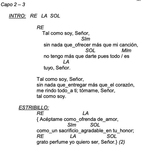 Letra de Tal Como Soy con acordes