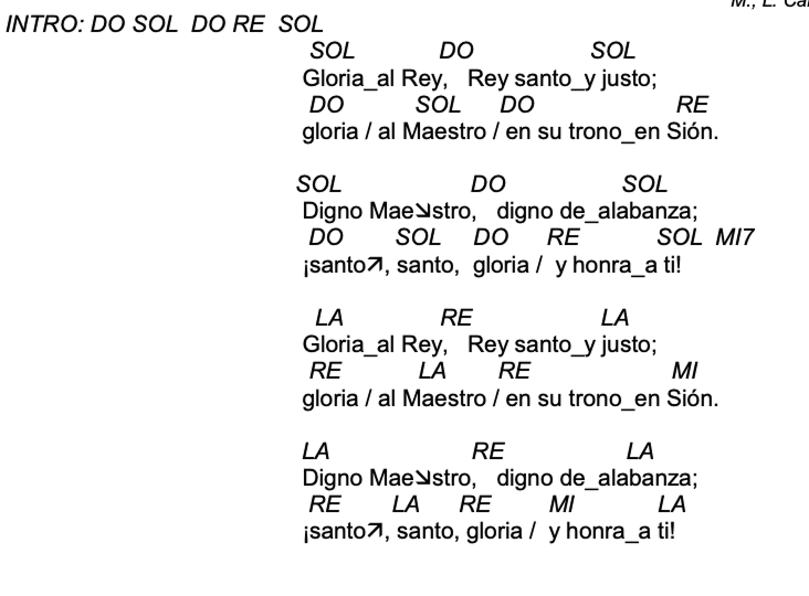 Letra de Gloria Al Rey con acordes