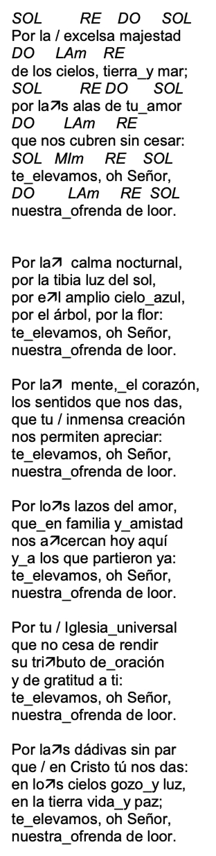 Letra de Por La Excelsa Majestad con acordes