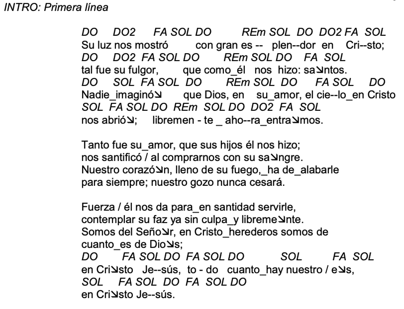 Letra de Su Luz Nos Mostro con acordes