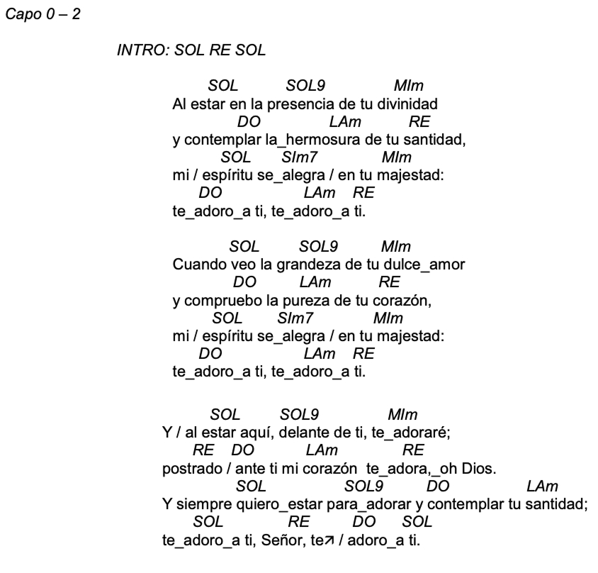 Letra de En Tu Presencia (2) con acordes