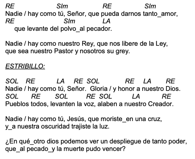 Letra de Nadie Como Tu con acordes