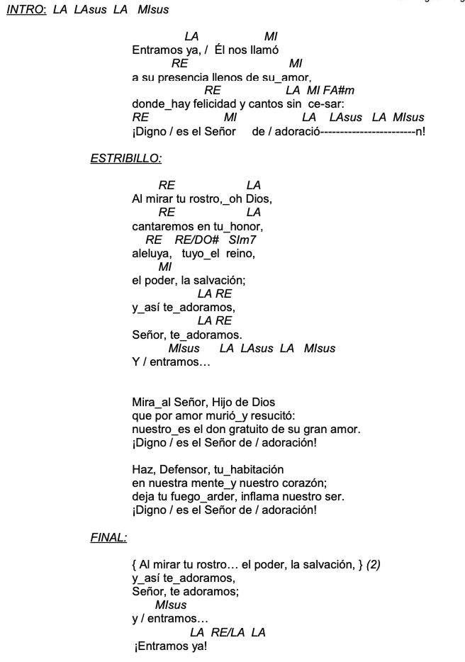 Letra de Entramos Ya con acordes