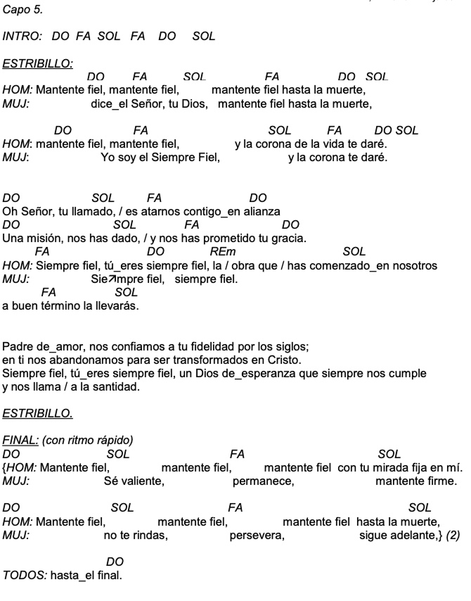 Letra de Mantente Fiel Hasta La Muerte con acordes