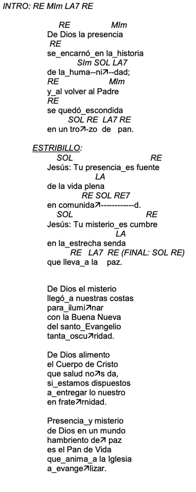 Letra de Presencia Y Misterio con acordes