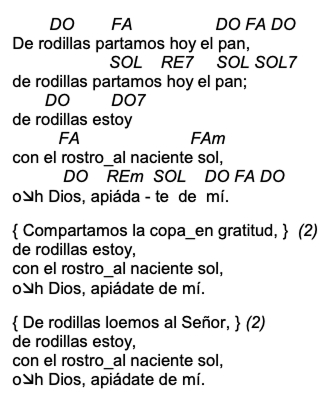 Letra de De Rodillas Partamos Hoy El Pan con acordes