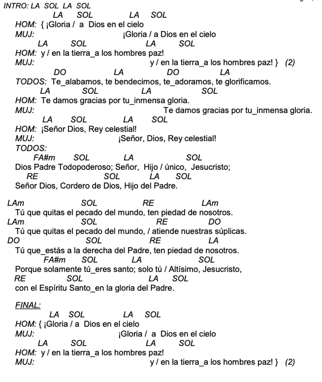 Letra de Gloria A Dios En El Cielo con acordes