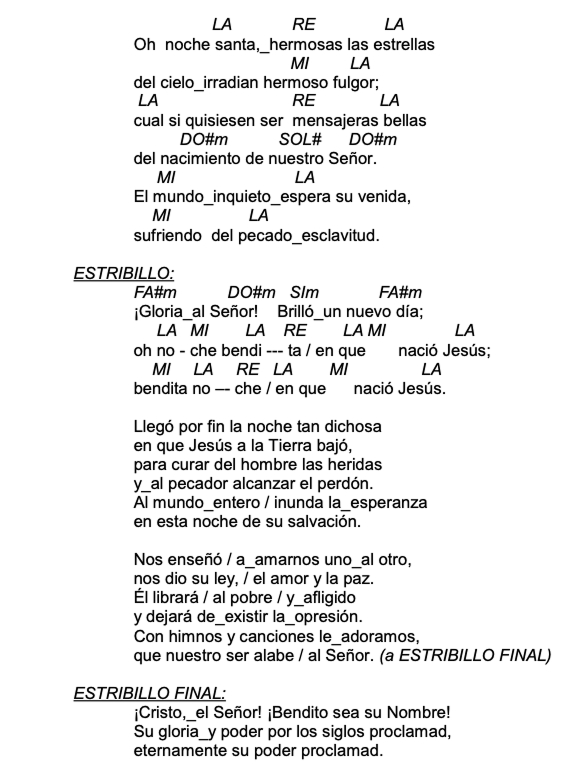 Letra de Oh, Noche Santa con acordes