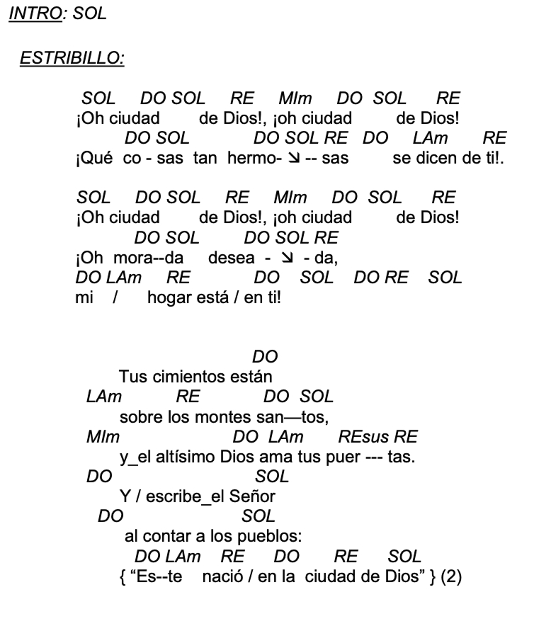 Letra de Oh Ciudad De Dios con acordes