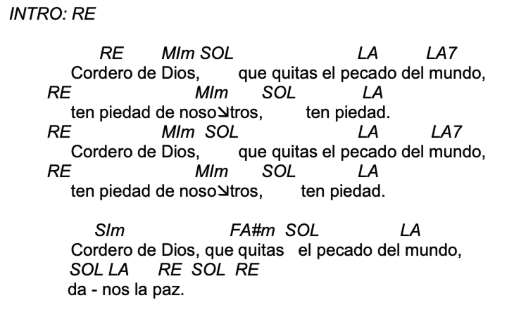 Letra de Cordero De Dios (Anexo B) con acordes