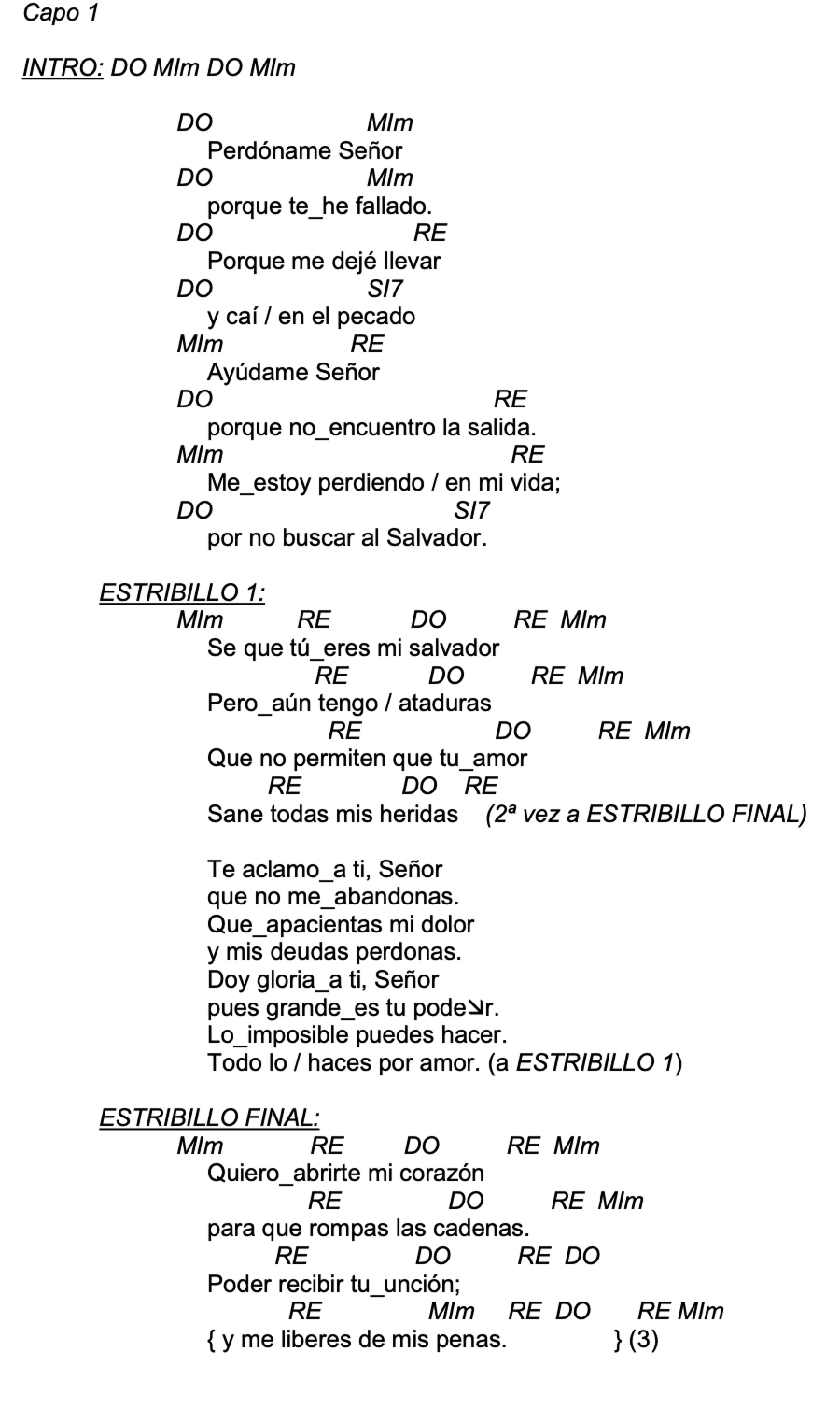 Letra de PERDÓNAME, SEÑOR (Anexo A) con acordes